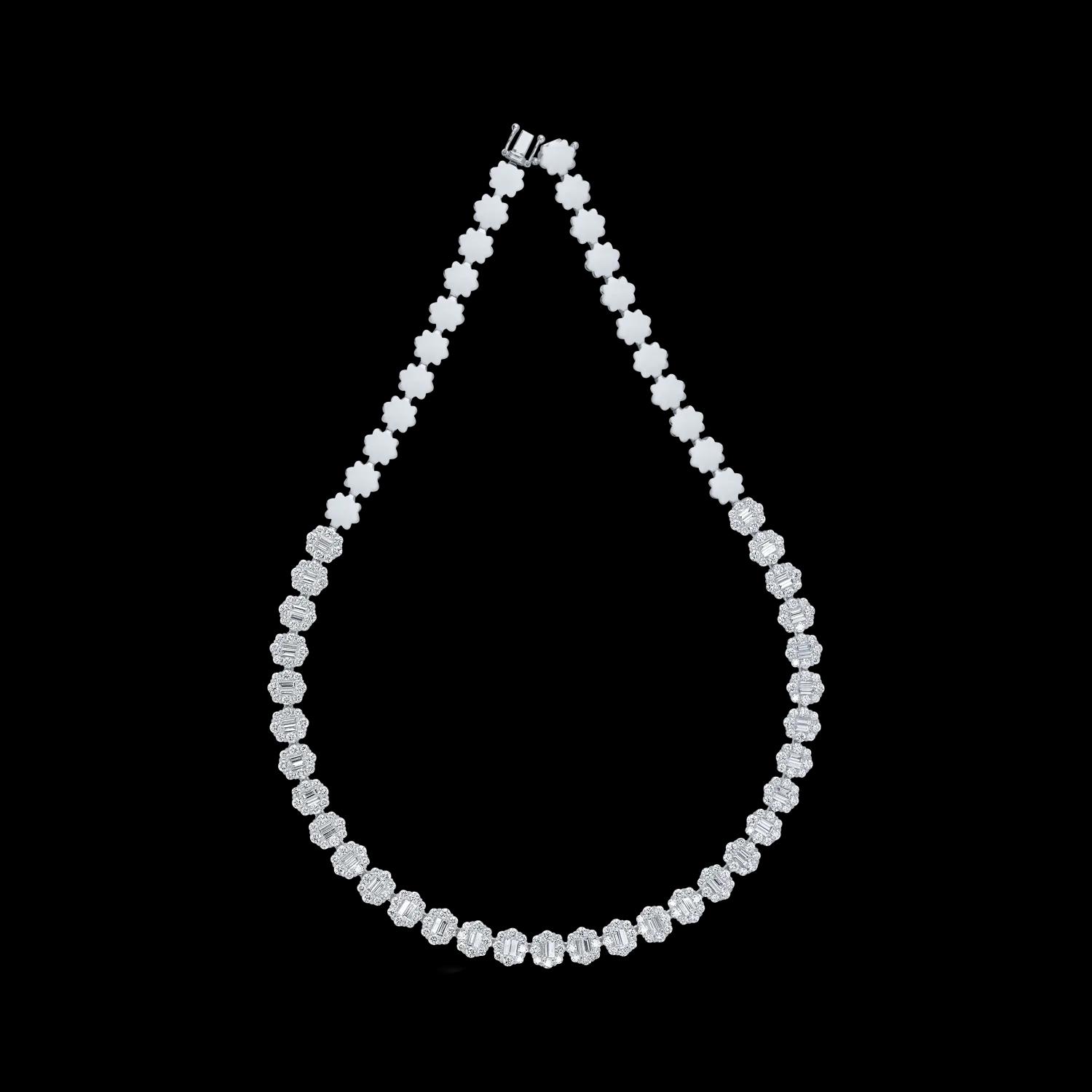 Colier din aur alb cu diamante baguette si rotunde de 11.3ct