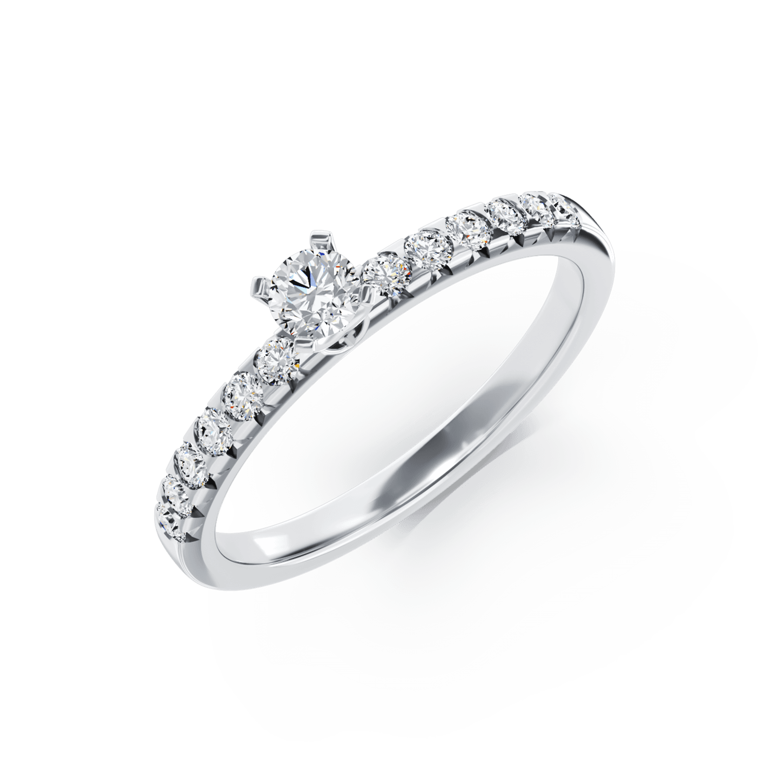Inel de logodna din aur alb de 18K cu diamant de 0.25ct si diamante de 0.25ct