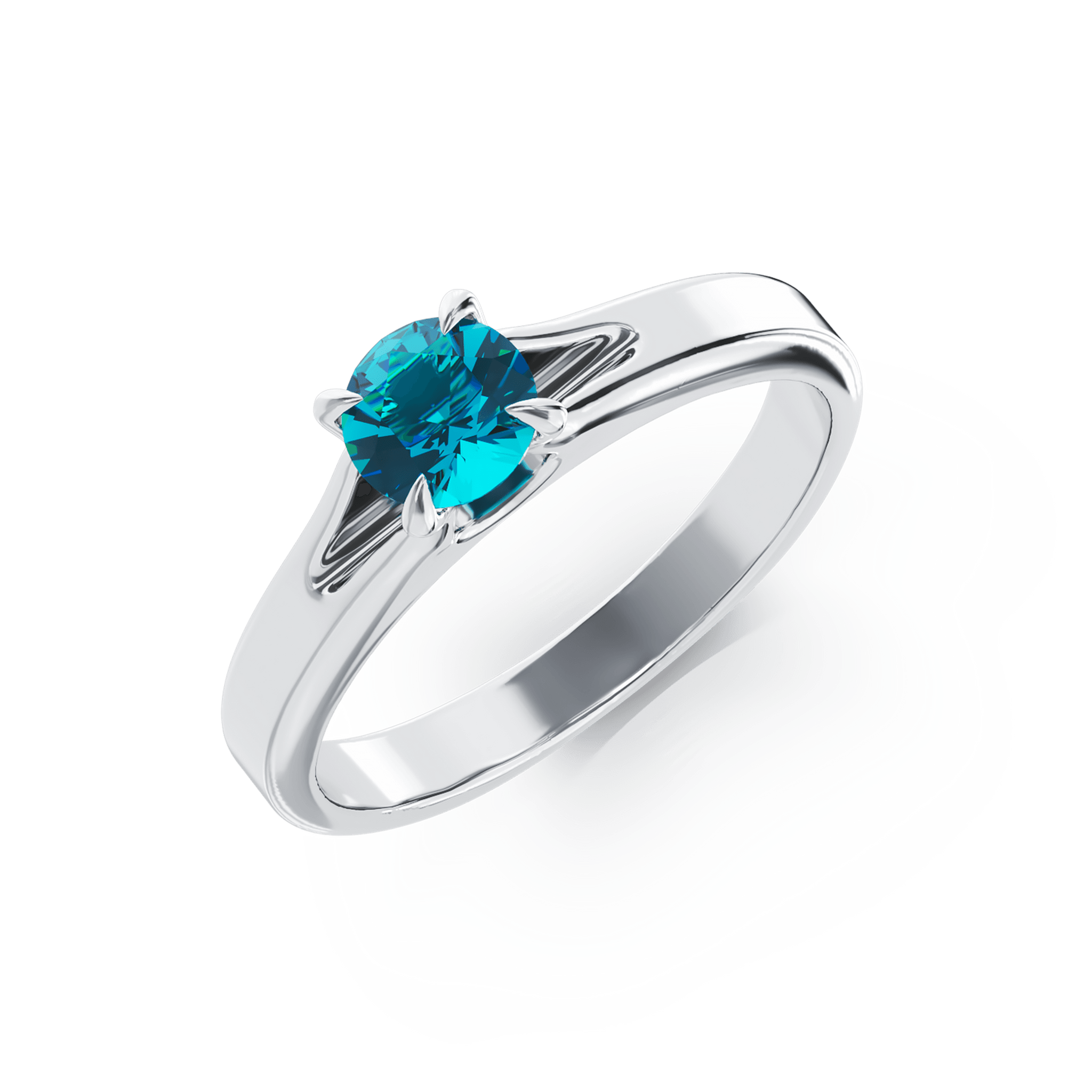Inel de logodna din aur alb de 18K cu un diamant solitaire albastru de 0.33ct