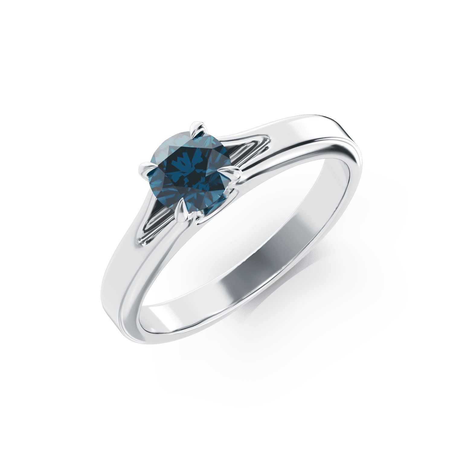 Inel de logodna din aur alb de 18K cu un diamant solitaire albastru de 0.55ct