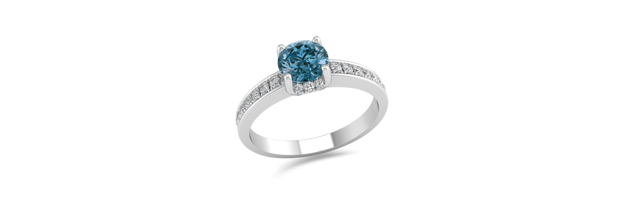 Inel de logodna din aur alb de 18K cu diamant albastru de 0.33ct si diamante de 0.16ct