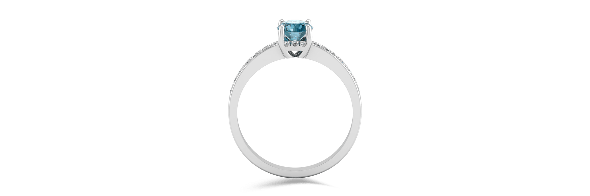 Inel de logodna din aur alb de 18K cu diamant albastru de 0.33ct si diamante de 0.16ct