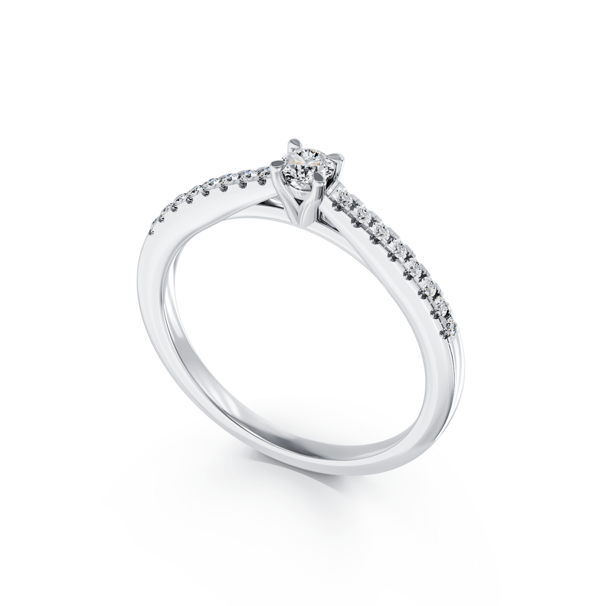 Inel de logodna din aur alb de 18K cu diamant de 0.08ct si diamante de 0.008ct