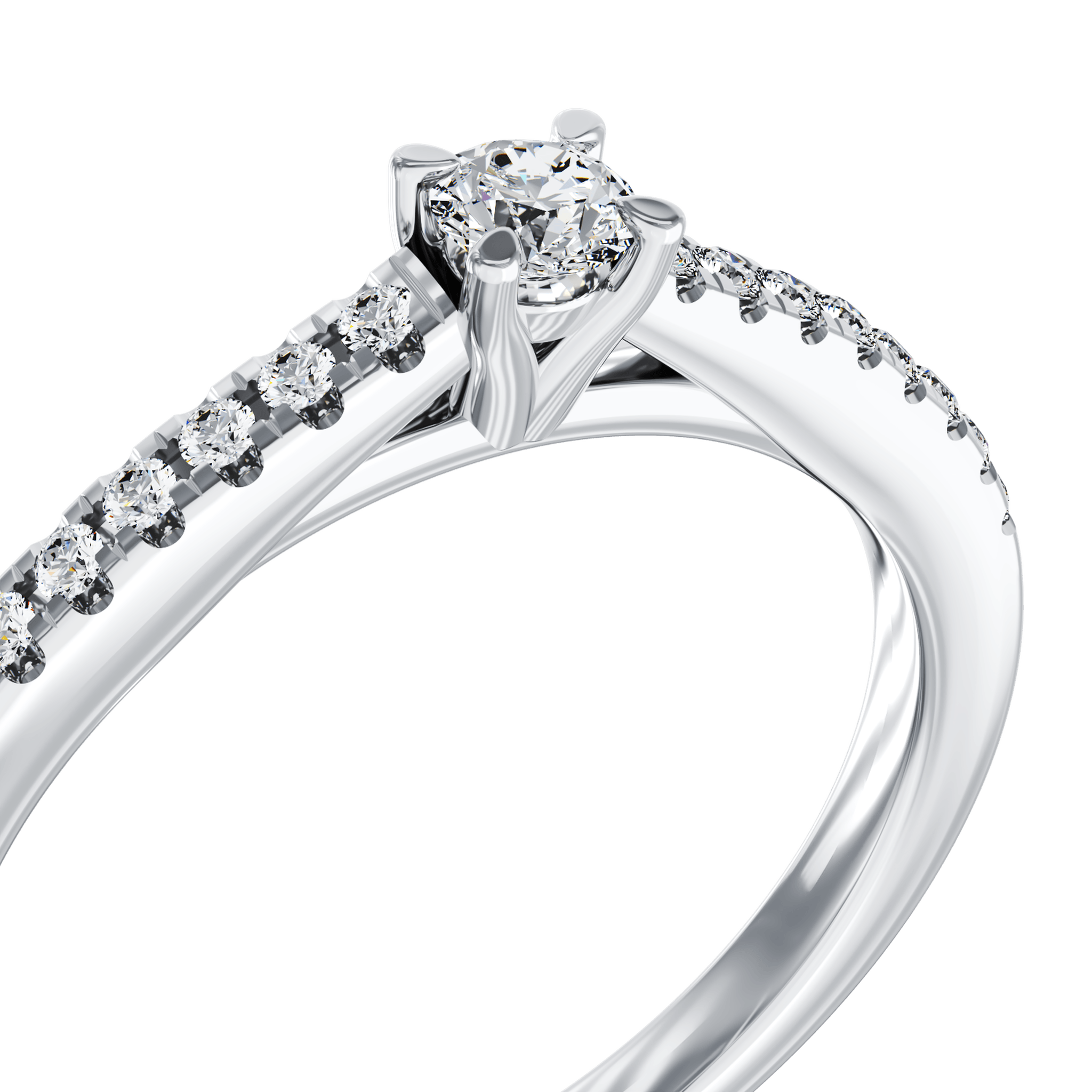 Inel de logodna din aur alb de 18K cu diamant de 0.08ct si diamante de 0.008ct