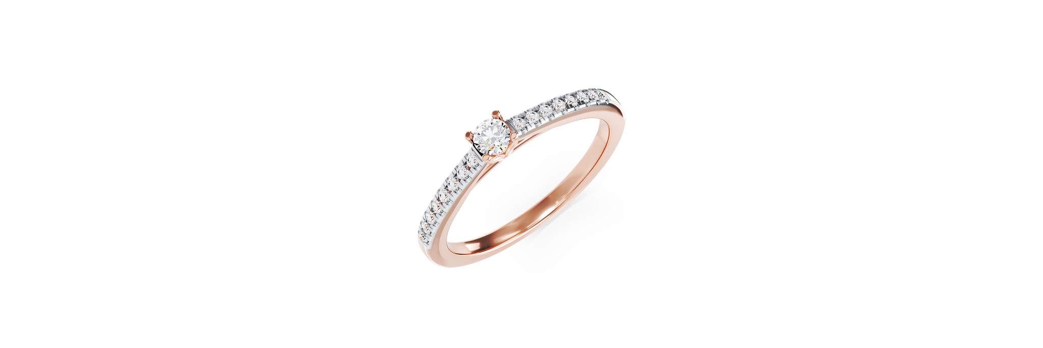 Inel de logodna din aur roz de 18K cu diamant de 0.2ct si diamante de 0.185ct