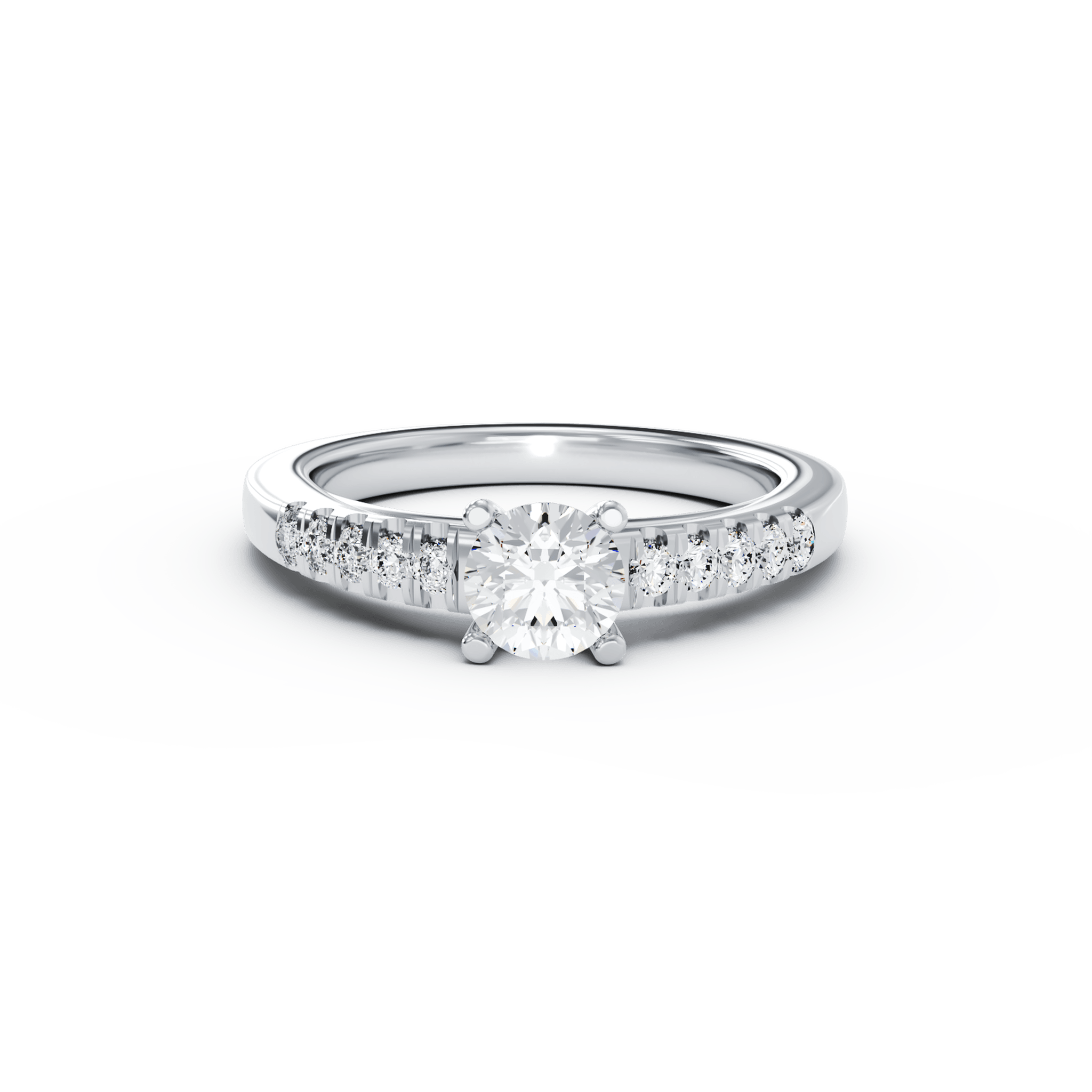Inel de logodna din aur alb de 18K cu diamant de 0.4ct si diamante de 0.13ct