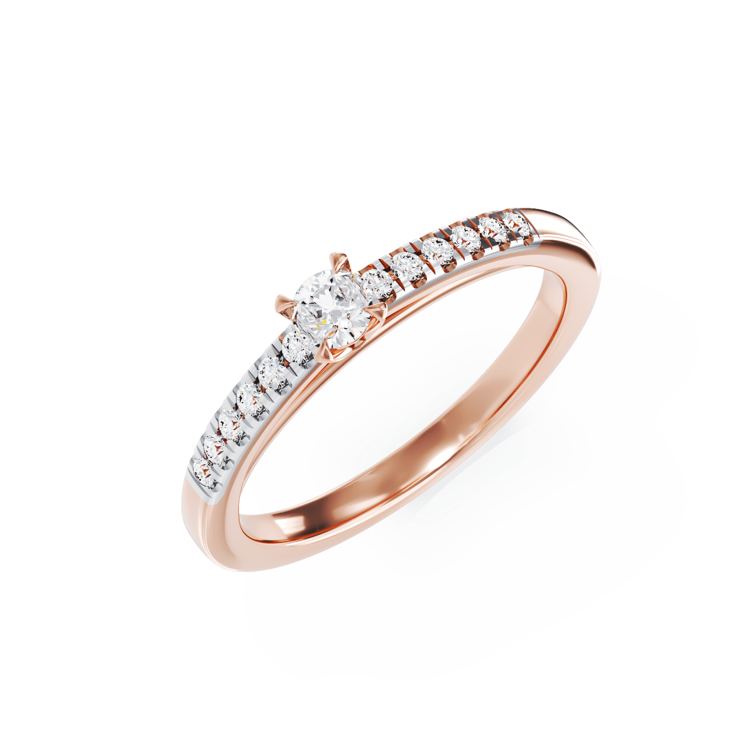 Inel de logodna din aur roz de 18K cu diamant de 0.28ct si diamante de 0.12ct