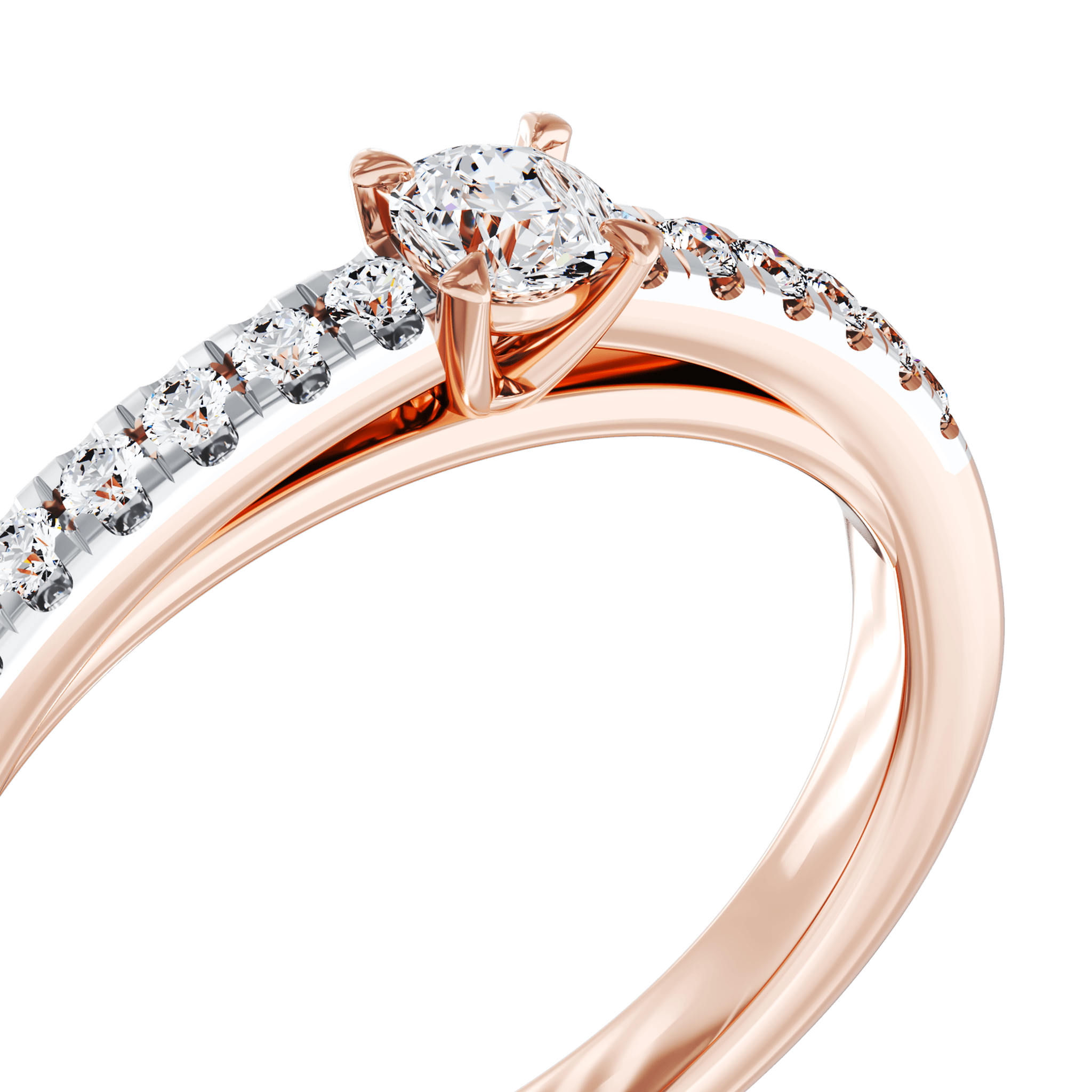 Inel de logodna din aur roz de 18K cu diamant de 0.28ct si diamante de 0.12ct