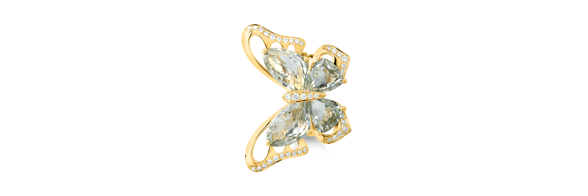 Inel fluture din aur galben de 18K cu ametiste verzi de 11.5ct si diamante de 0.38ct