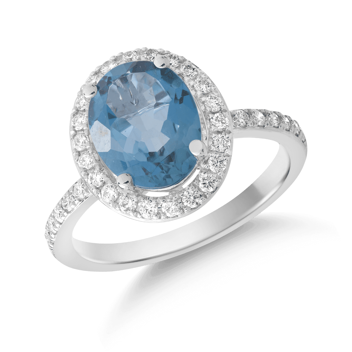 Inel din aur alb de 18K cu topaz London blue de 2.43ct si diamante de 0.25ct