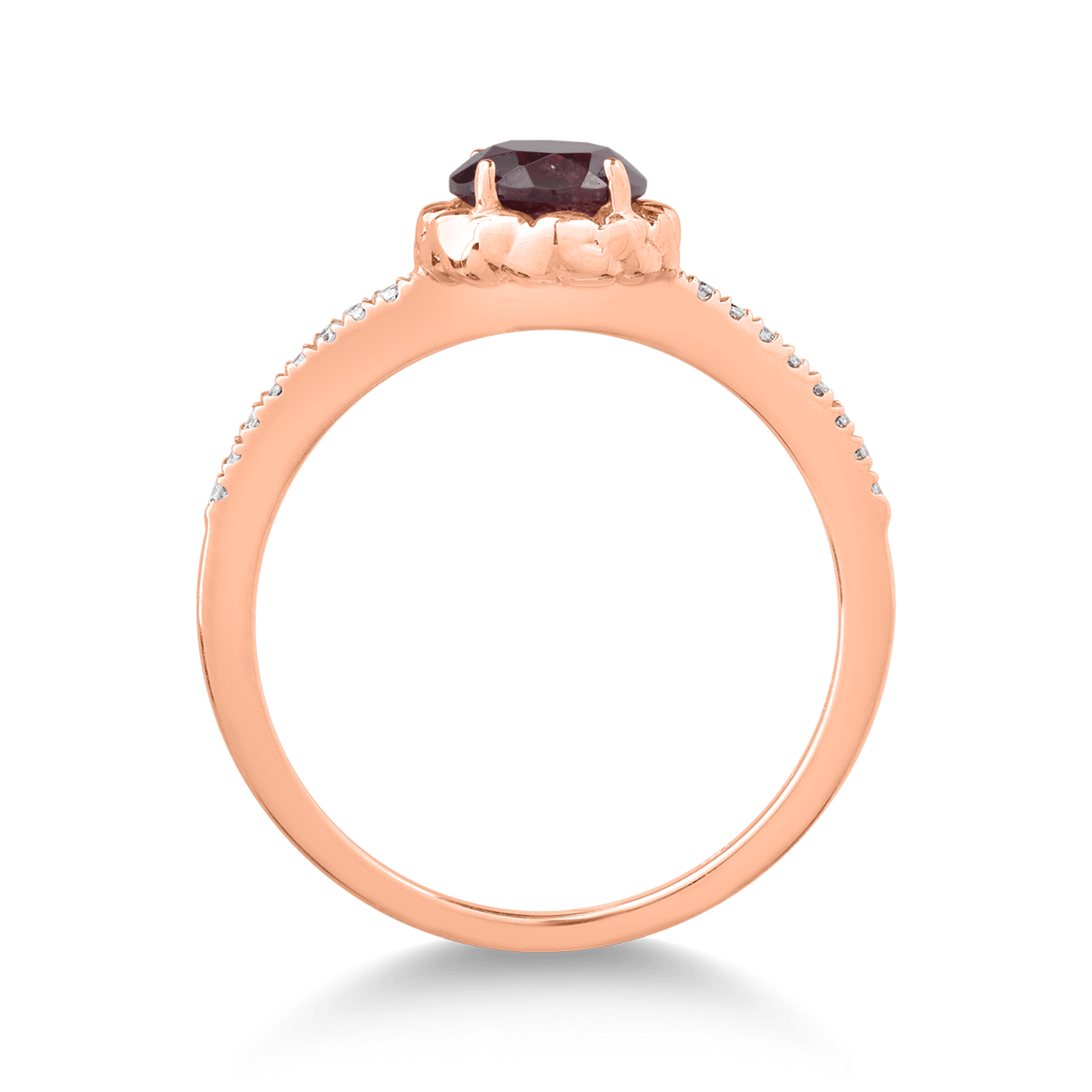 Inel din aur roz de 18K cu granat de 1.12ct si diamante de 0.078ct