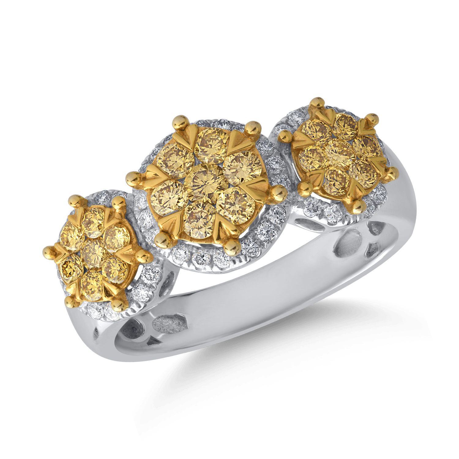 Inel din aur alb de 18K cu diamante galbene de 0.62ct si diamante transparente de 0.2ct