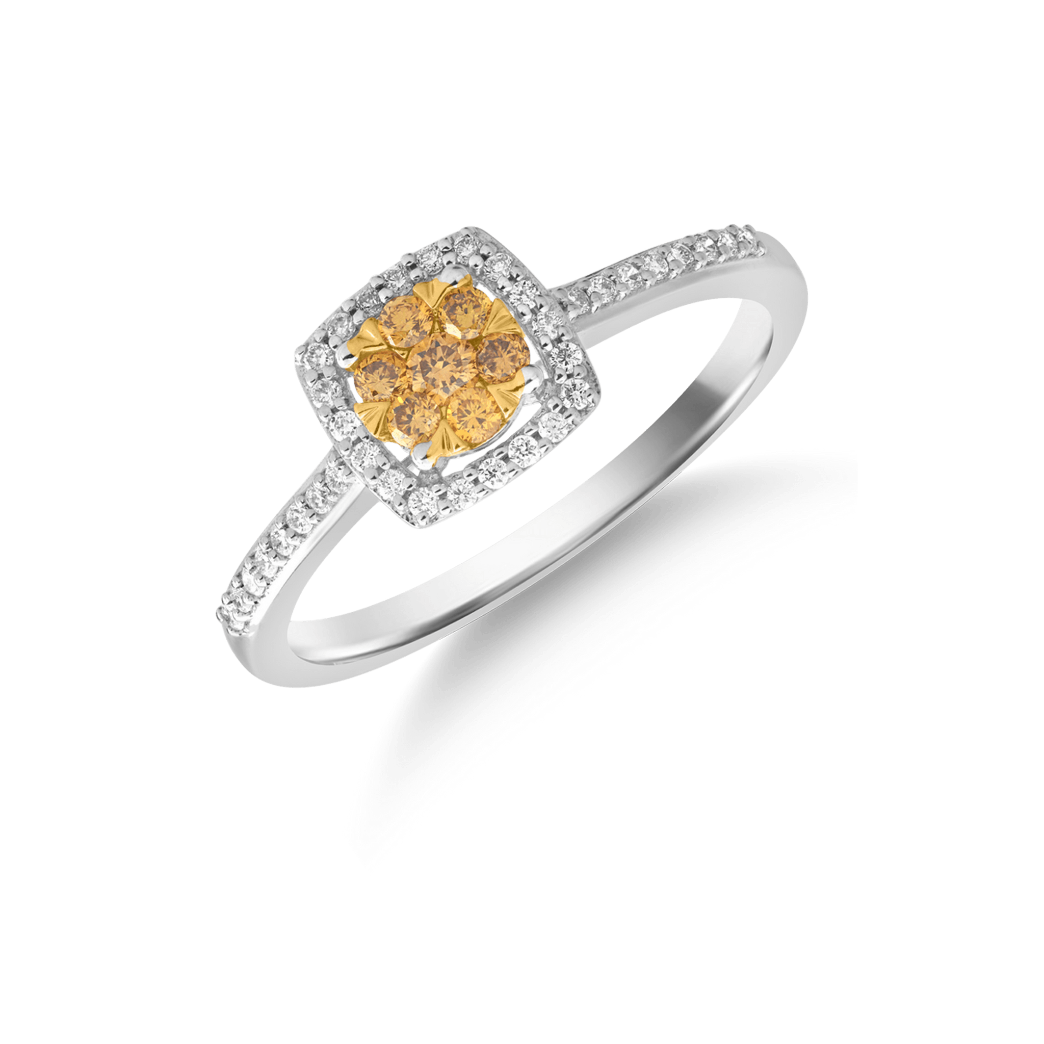 Inel din aur alb-galben de 14K cu fancy diamonds de 0.161ct si diamante de 0.128ct