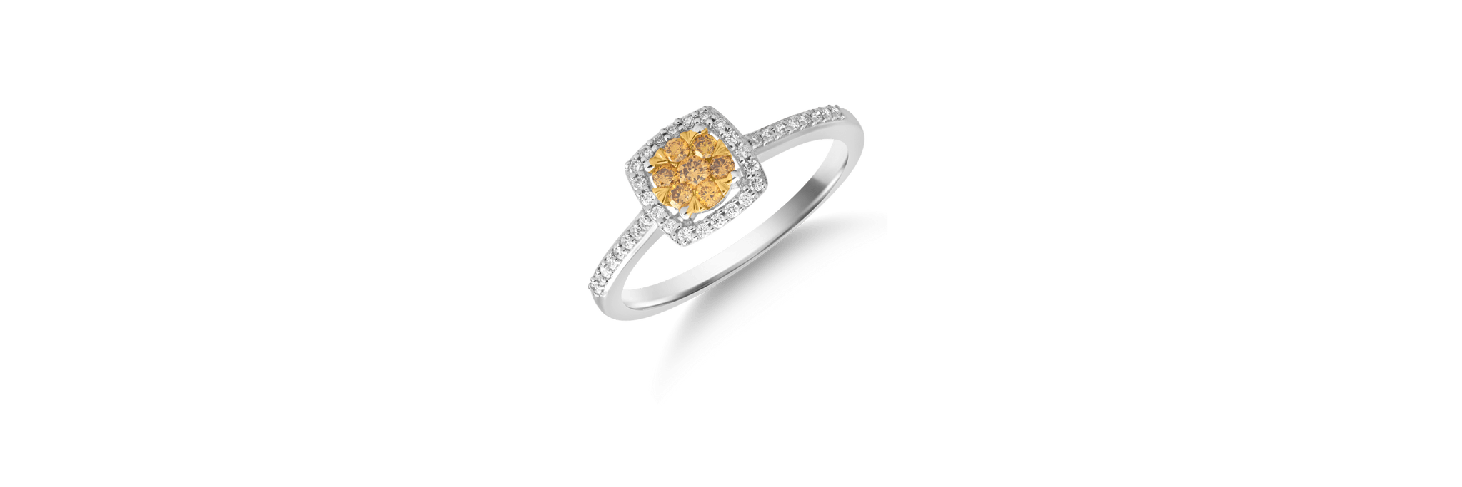Inel din aur alb-galben de 14K cu fancy diamonds de 0.161ct si diamante de 0.128ct