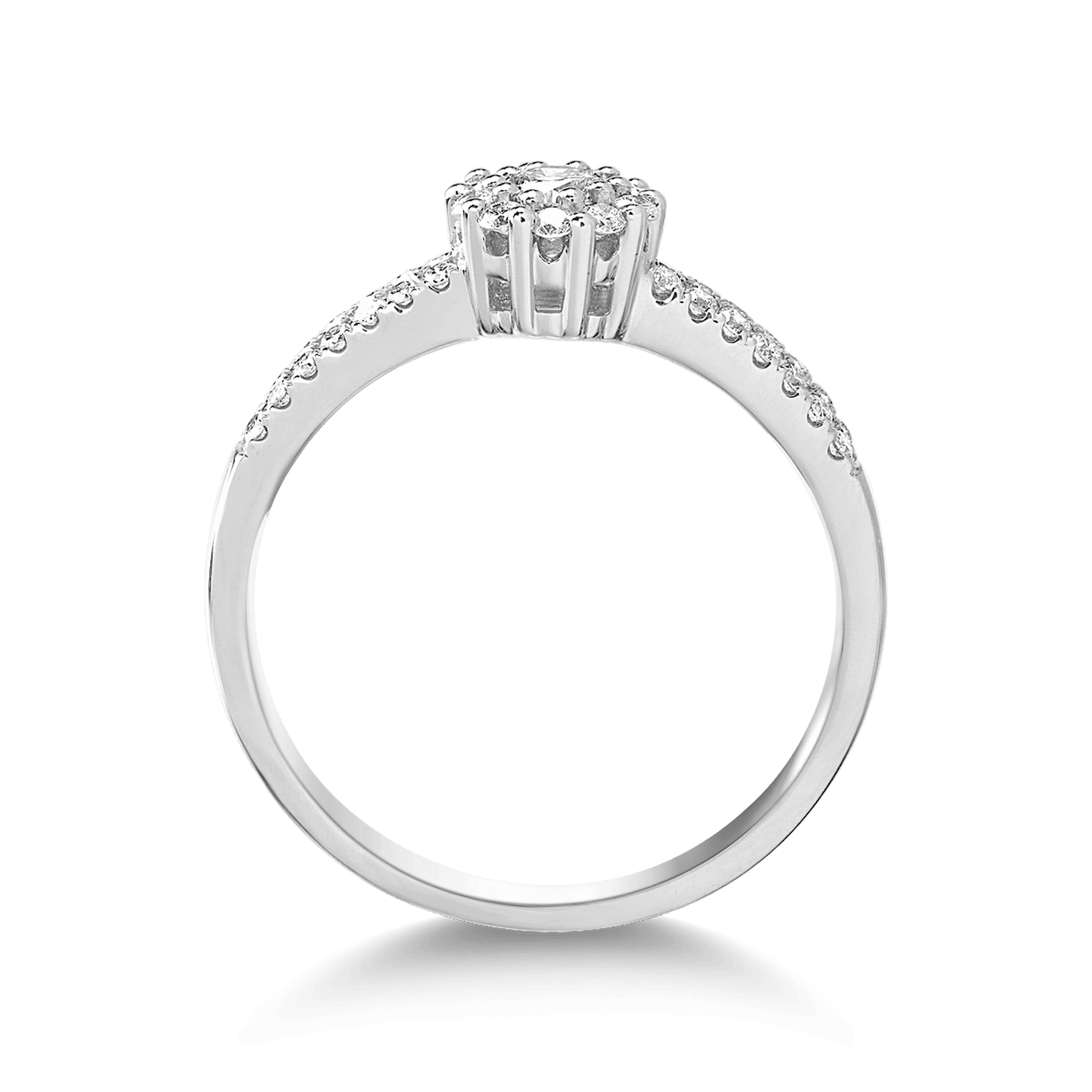 Inel din aur alb de 14K cu diamant de 0.09ct si diamante de 0.21ct