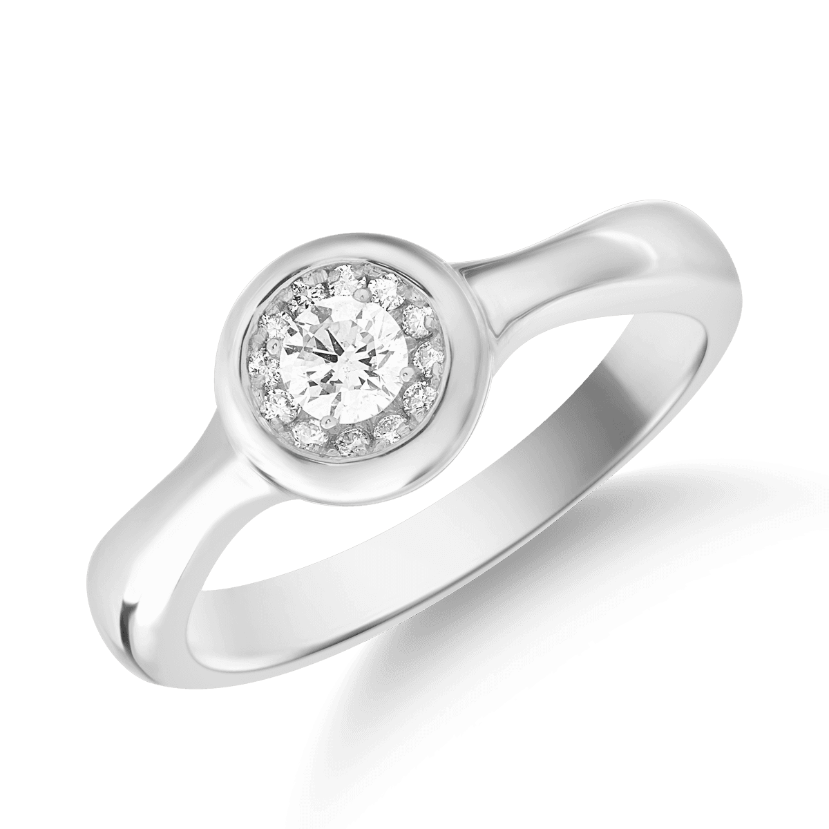 Inel din aur alb de 18K cu diamant de 0.12ct si diamante de 0.055ct