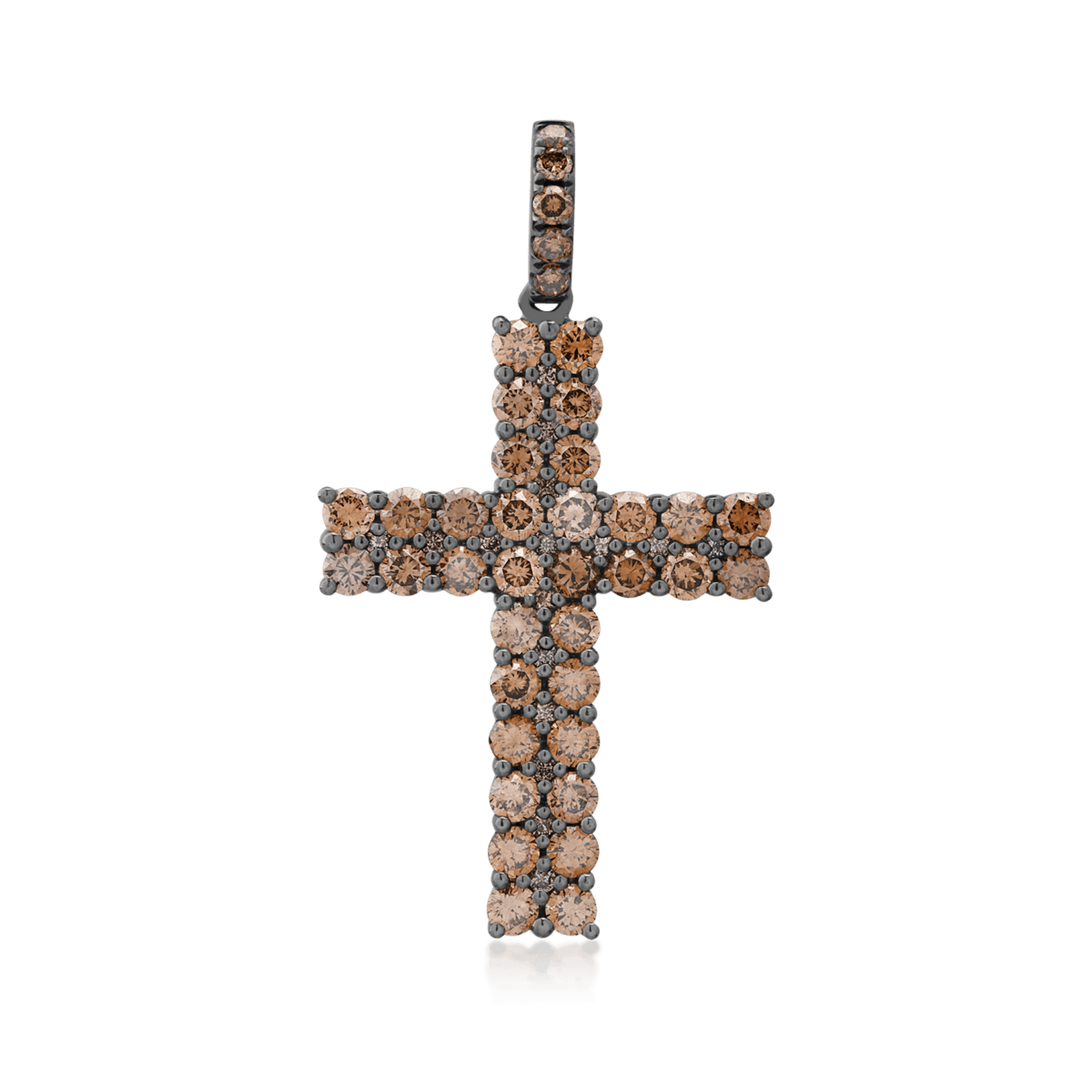 Pandant cruce din aur negru de 18K cu diamante maro de 1.85ct