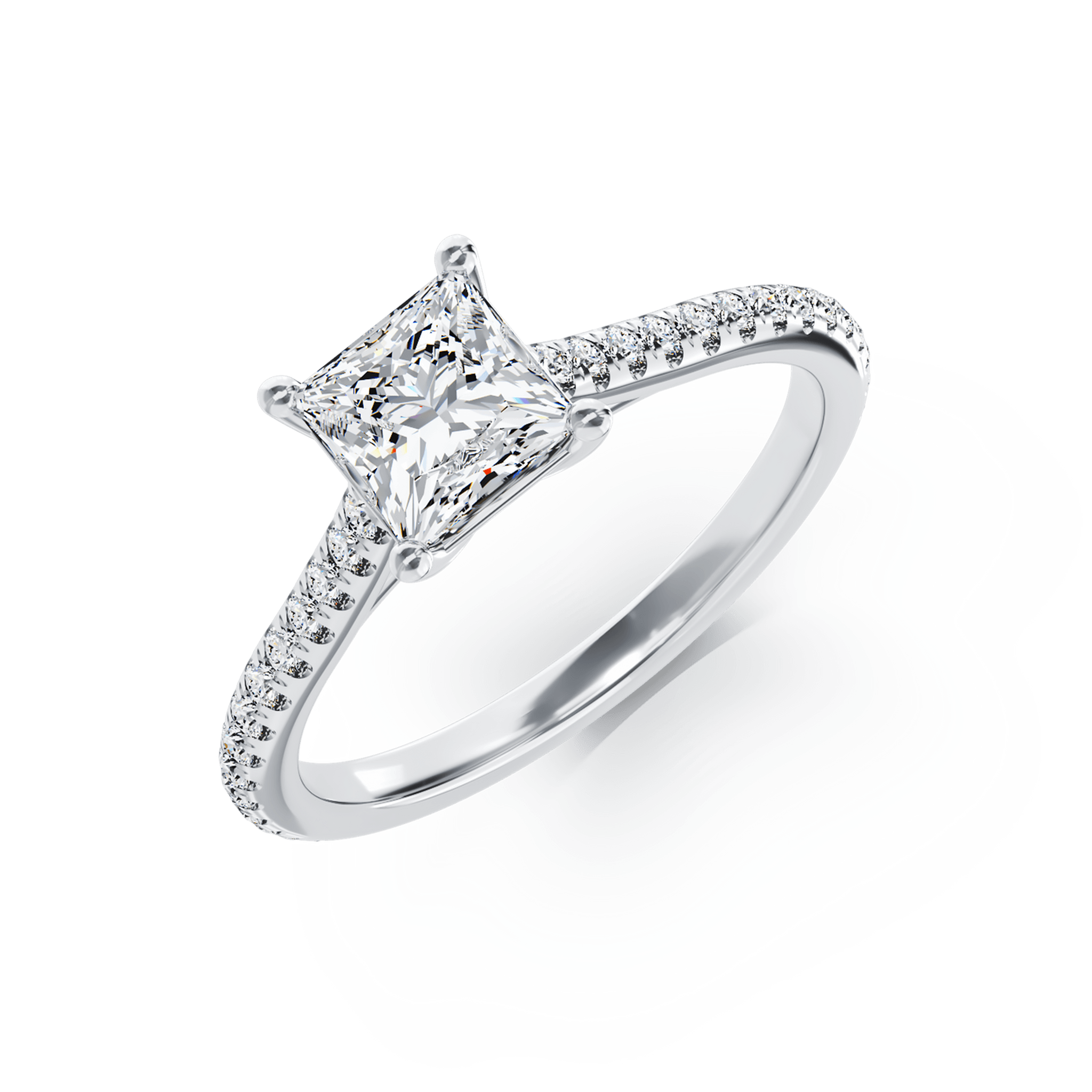 Inel de logodna din aur alb de 18K cu diamant de 1.01ct si diamante de 0.256ct