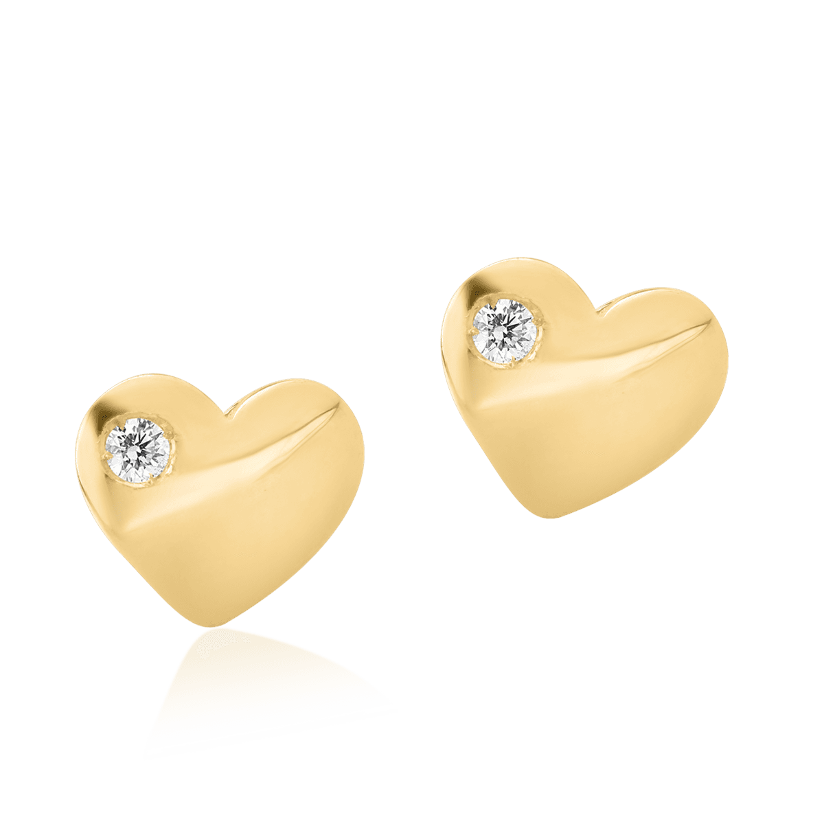 Cercei pentru copii inimioare din aur galben de 14K cu diamante de 0.04ct