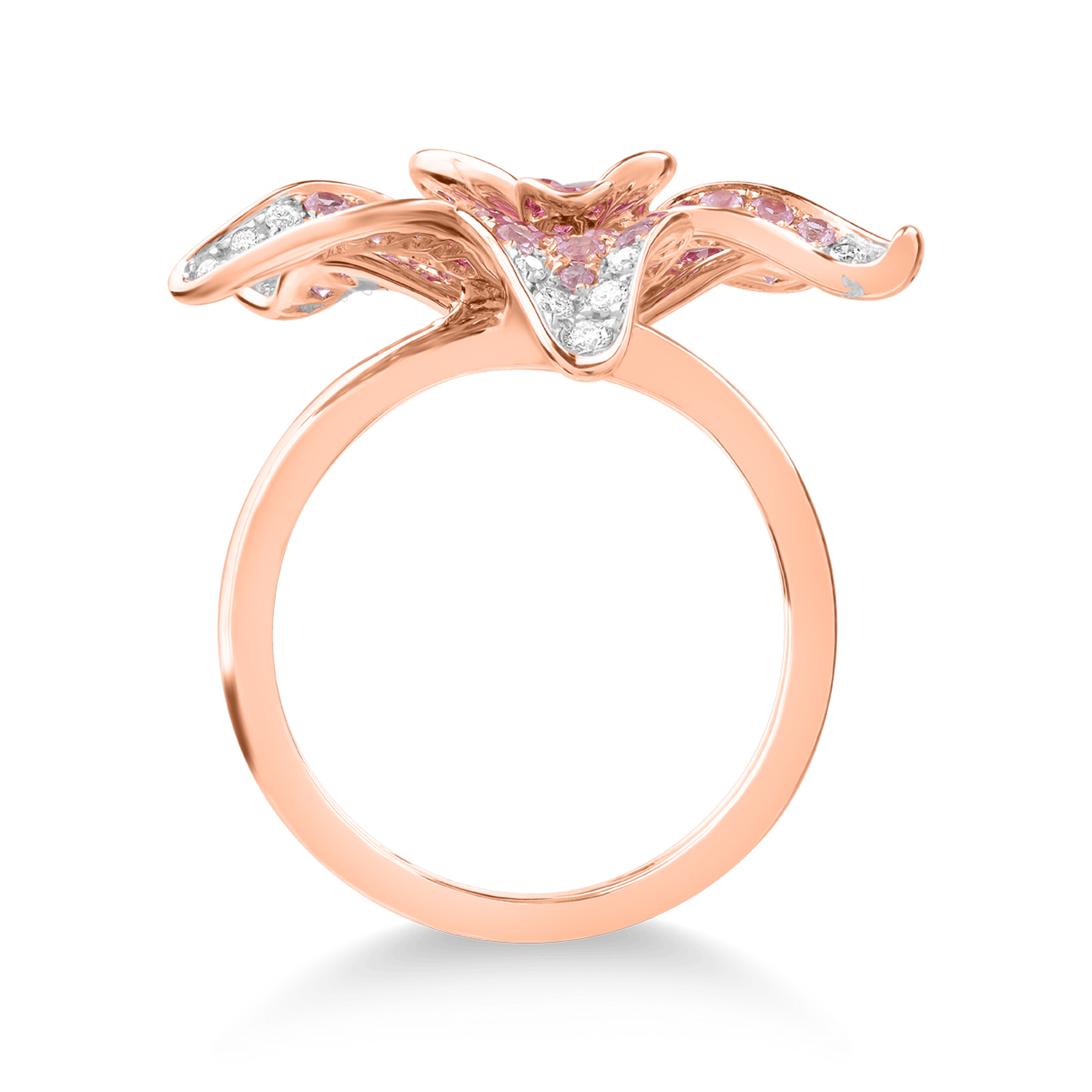 Inel floare din aur roz de 18K cu pietre pretioase de 1.64ct