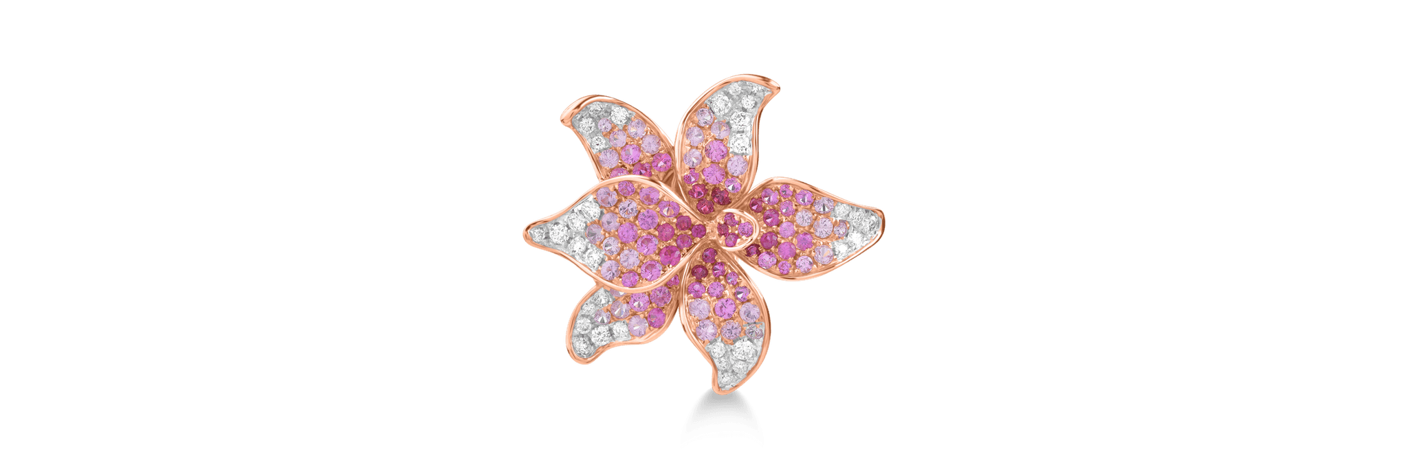 Inel floare din aur roz de 18K cu pietre pretioase de 1.64ct