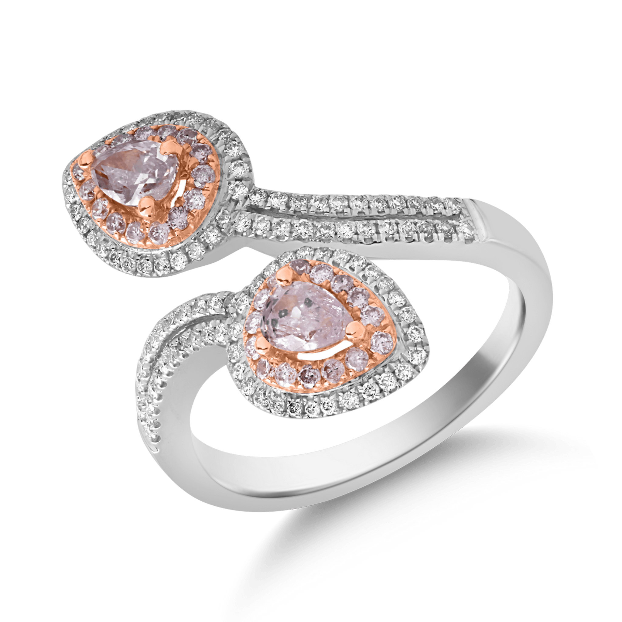 Inel din aur alb-roz de 18K cu diamante roz de 0.55ct si diamante transparente de 0.35ct