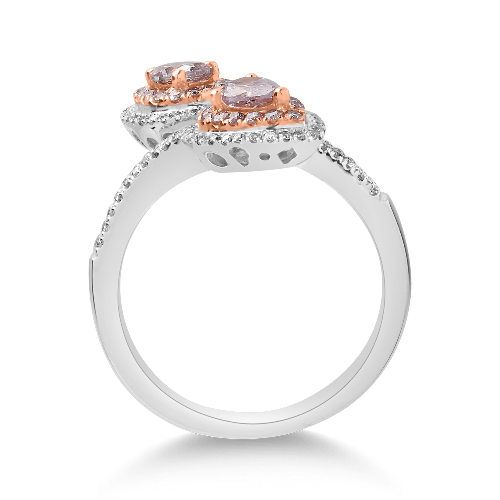 Inel din aur alb-roz de 18K cu diamante roz de 0.55ct si diamante transparente de 0.35ct