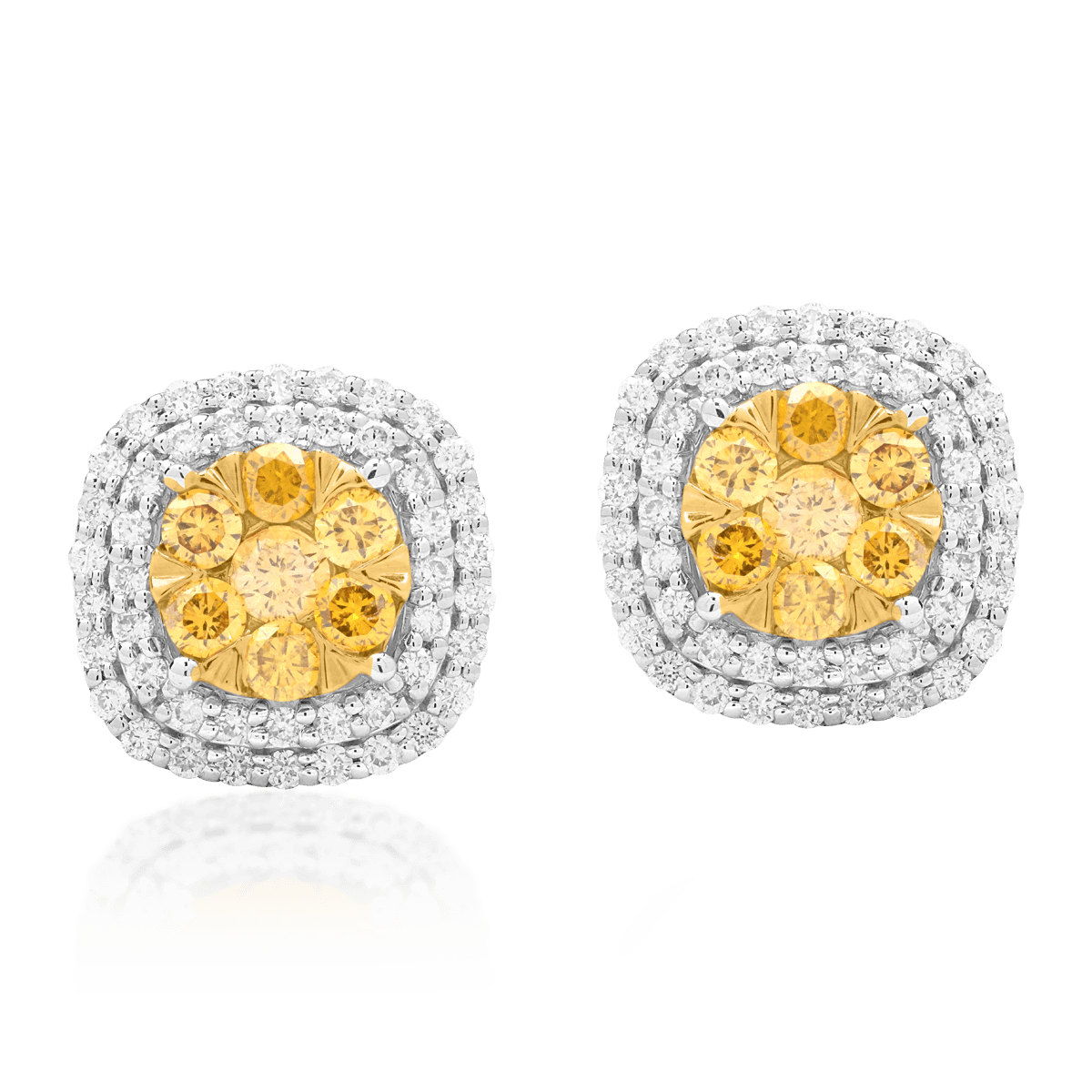 Cercei din aur alb de 14K cu diamante fancy-galben de 0.568ct si diamante de 0.426ct