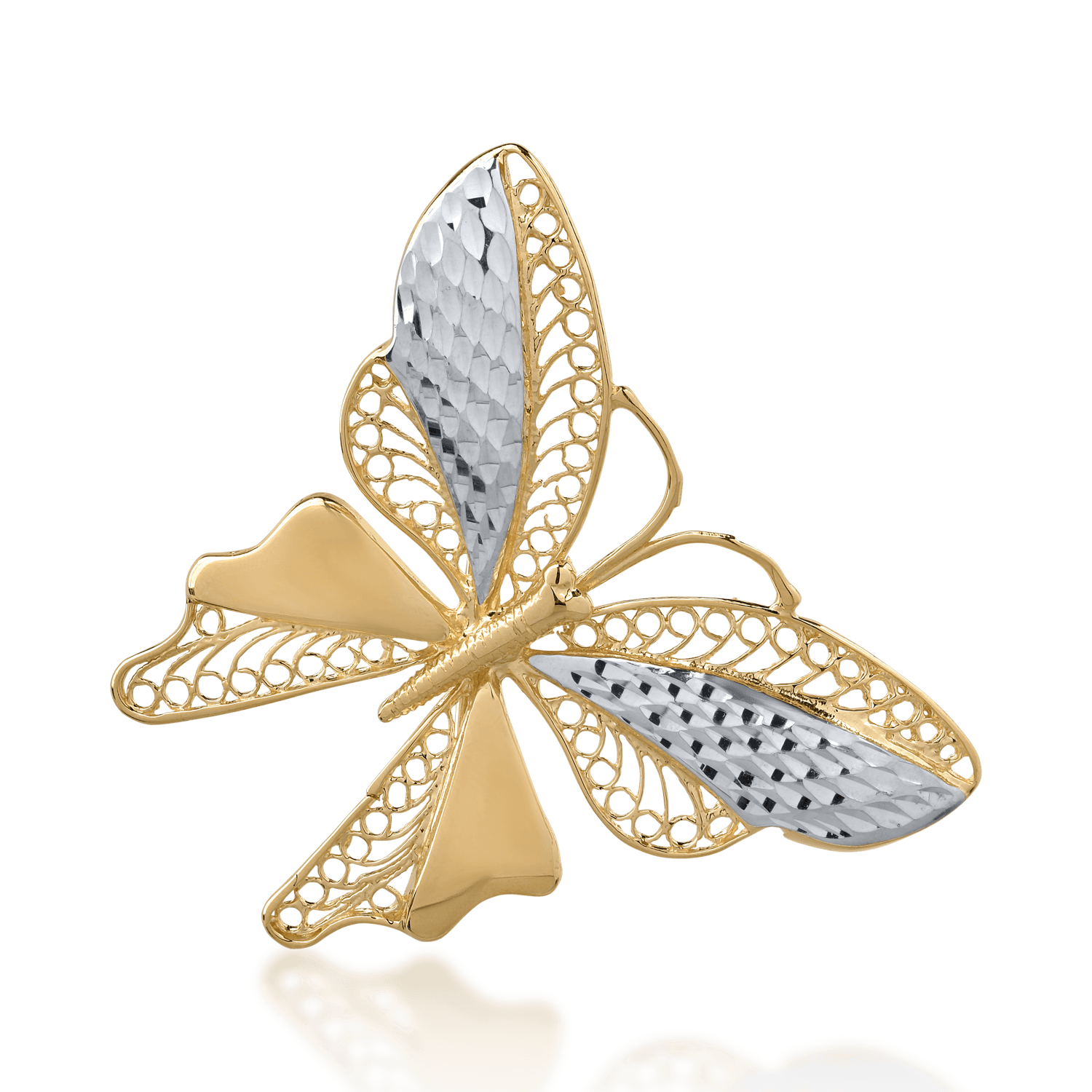 Brosa fluture din aur alb-galben de 14K