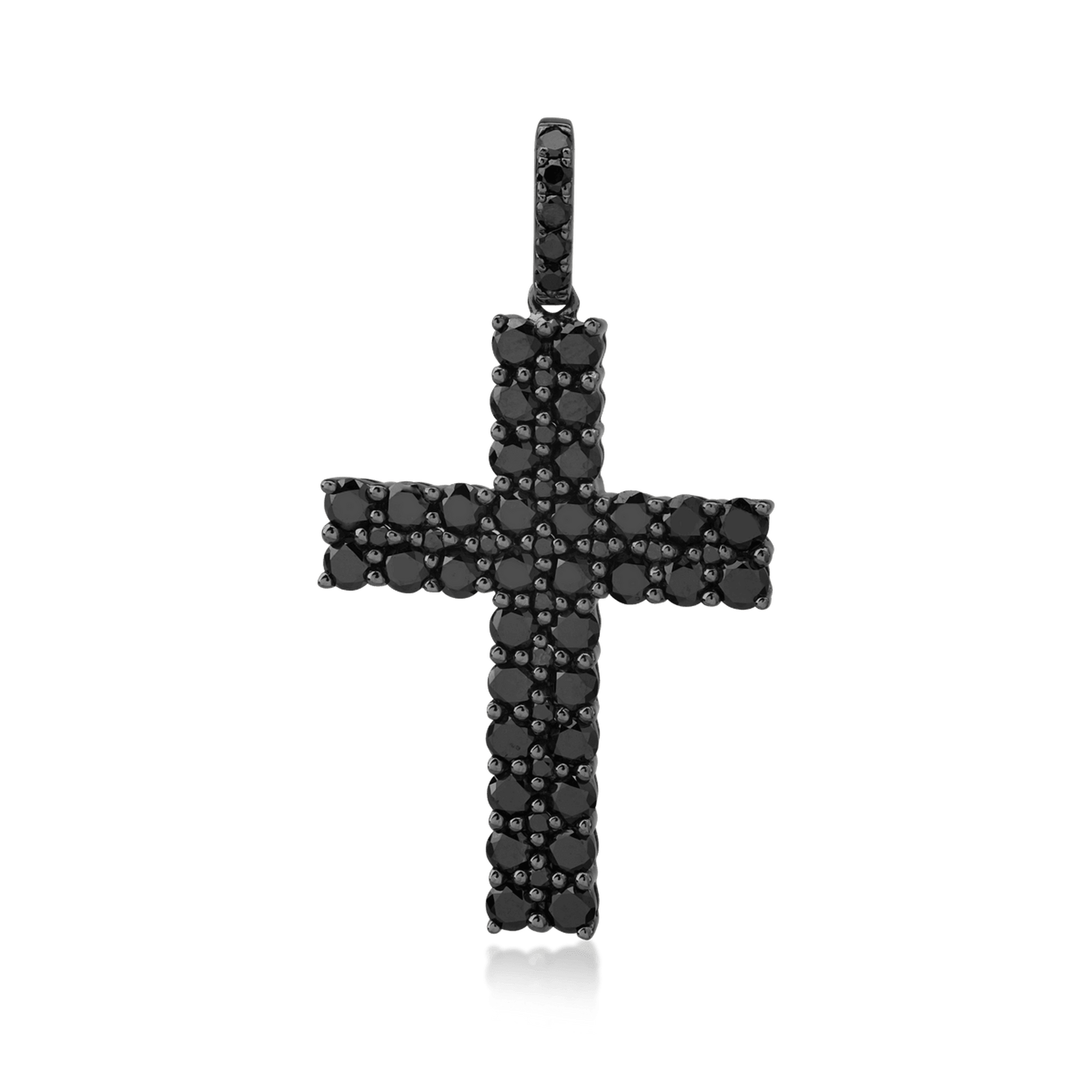 Pandant cruce din aur negru de 18K cu diamante negre de 1.99ct