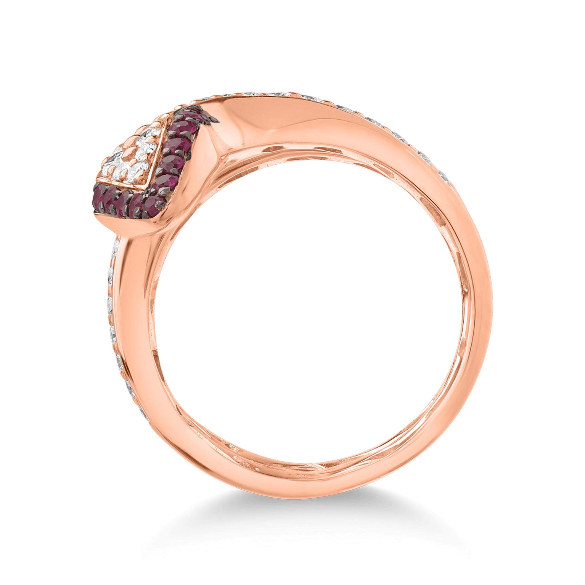 Inel sarpe din aur roz de 18K cu diamante de 0.78ct si rubine de 0.19ct