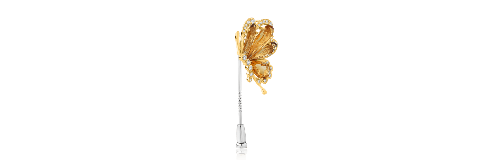 Brosa fluture din aur alb-galben de 18K cu pietre pretioase si semipretioase de 6.6ct